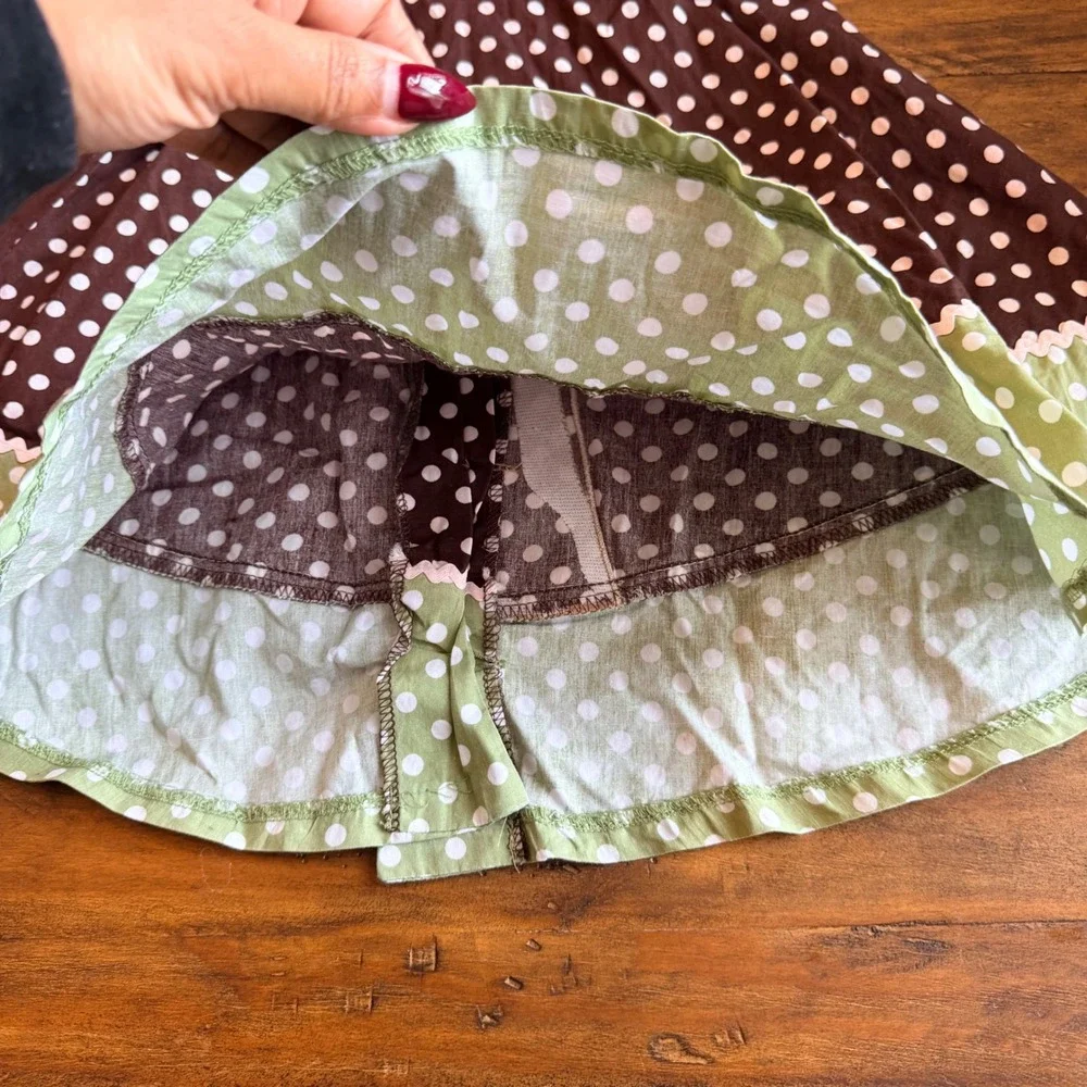 Bonnie Jean Girls 2T Brown Green Polka Dot Horse Applique Peter Pan Collar Dress